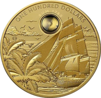 reverse of 100 Dollars - Harewood Rum (2018) coin from Barbados. Inscription: ONE HUNDRED DOLLARS RUM 1780