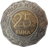 reverse of 25 Kuna - Accession Treaty to the European Union (2011) coin with KM# 98 from Croatia. Inscription: REPUBLIKA HRVATSKA 25 KUNA