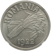 obverse of 5 Lei - Ferdinand I (1922) coin with KM# Pn193 from Romania. Inscription: 5 LEI