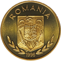 reverse of 100 Lei - XXVI Olympiad - Atlanta (1996) coin from Romania. Inscription: ROMANIA 1996 V.G.