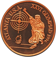 reverse of 100 Lei - XXVI Olympiad - Atlanta (1996) coin from Romania. Inscription: ATLANTA U.S.A. XXVI OLYMPIAD 1996