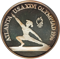 reverse of 100 Lei - XXVI Olympiad - Atlanta (1996) coin from Romania. Inscription: ATLANTA U.S.A. XXVI OLYMPIAD 1996