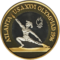 reverse of 100 Lei - XXVI Olympiad - Atlanta (1996) coin from Romania. Inscription: ATLANTA U.S.A. XXVI OLYMPIAD 1996