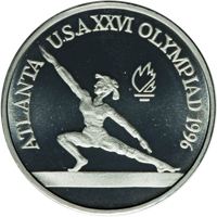 reverse of 100 Lei - XXVI Olympiad - Atlanta (1996) coin from Romania. Inscription: ATLANTA U.S.A. XXVI OLYMPIAD 1996