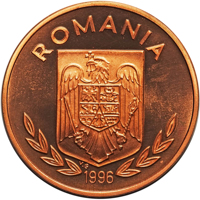 obverse of 100 Lei - XXVI Olympiad - Atlanta (1996) coin from Romania. Inscription: ROMANIA 1996 V.G.