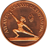 reverse of 100 Lei - XXVI Olympiad - Atlanta (1996) coin from Romania. Inscription: ATLANTA U.S.A. XXVI OLYMPIAD 1996