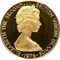 British Virgin Islands coin 100 Dollars - Elizabeth II - 50th Birthday of Queen Elizabeth II (1976) obverse obverse of 100 Dollars - Elizabeth II - 50th Birthday of Queen Elizabeth II (1976) coin with KM# 8 from British Virgin Islands. Inscription: ELIZABETH THE SECOND•••BRITISH VIRGIN ISLAND 1976