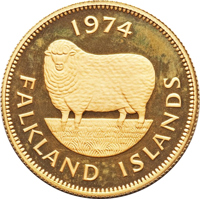 reverse of 2 Pounds - Elizabeth II (1974) coin with KM# 8 from Falkland Islands. Inscription: 1974 FALKLAND ISLANDS