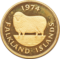 Falkland Islands coin 2 Pounds - Elizabeth II (1974) reverse reverse of 2 Pounds - Elizabeth II (1974) coin with KM# 8 from Falkland Islands. Inscription: 1974 FALKLAND ISLANDS