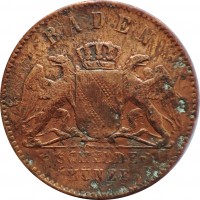 obverse of 1 Kreuzer - Friedrich I (1859 - 1871) coin with KM# 242 from German States. Inscription: BADEN SCHEIDE MÜNZE