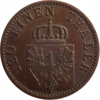German States coin 3 Pfenninge - Wilhelm I (1861 - 1873) obverse obverse of 3 Pfenninge - Wilhelm I (1861 - 1873) coin with KM# 482 from German States. Inscription: 120 EINEN THALER
