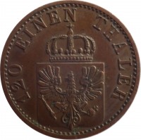 obverse of 3 Pfenninge - Wilhelm I (1861 - 1873) coin with KM# 482 from German States. Inscription: 120 EINEN THALER