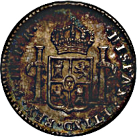 reverse of 1 Real - Carlos III (1786 - 1789) coin with KM# 52a from Bolivia. Inscription: HISPAN·ET IND·REX