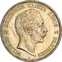 obverse of 5 Mark - Wilhelm II (1891 - 1908) coin with KM# 523 from German States. Inscription: WILHELM II DEUTSCHER KAISER KÖNIG V. PREUSSEN A