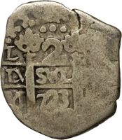 Peru coin 2 Reales - Felipe V (1701 - 1728) reverse reverse of 2 Reales - Felipe V (1701 - 1728) coin with KM# 32 from Peru. Inscription: PLVS VLTRA