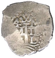 reverse of 4 Reales - Felipe V (1729 - 1747) coin with KM# 33a from Peru. Inscription: PLVS VLTRA