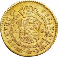 Peru coin 1 Escudo - Carlos III (1772 - 1784) reverse reverse of 1 Escudo - Carlos III (1772 - 1784) coin with KM# 79 from Peru.