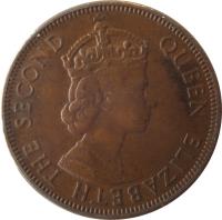 obverse of 5 Mils - Elizabeth II - 1'st Portrait (1955 - 1956) coin with KM# 34 from Cyprus. Inscription: QUEEN ELIZABETH THE SECOND