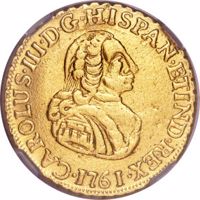 Peru coin 2 Escudos - Carlos III (1761 - 1762) obverse obverse of 2 Escudos - Carlos III (1761 - 1762) coin with KM# 66 from Peru.