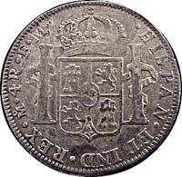 Mexico coin 4 Reales - Carlos III (1785 - 1789) reverse reverse of 4 Reales - Carlos III (1785 - 1789) coin with KM# 97a from Mexico. Inscription: •HISPAN•ET IND•REX•Mo•4R•F•M•