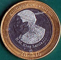 Lesotho coin 5 Maloti - Letsie III - 50 Years of Independence (2016) obverse obverse of 5 Maloti - Letsie III - 50 Years of Independence (2016) coin from Lesotho. Inscription: KINGDOM OF LESOTHO H.M. King Letsie III 20 16