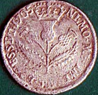 Scotland coin 5 Shillings - Anne (1705) reverse reverse of 5 Shillings - Anne (1705) coin with KM# 148 from Scotland. Inscription: NEMO · ME · IMPVNE · LACESSET · 1705