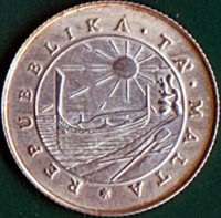 obverse of 1 Pound - Evacuation of British Armed Forces from Malta (1979) coin with KM# 51 from Malta. Inscription: REPUBBLIKA . TA' . MALTA
