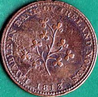 obverse of 1/2 Penny - George III - Dublin - Hilles Ironmongers (1813) coin from Ireland. Inscription: PAYABLE IN BANK OF IRELAND NOTES 1813