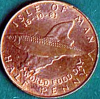 reverse of 1/2 Penny - Elizabeth II - F.A.O. World Food Day: 16 October 1981 (1981) coin with KM# 72.2 from Isle of Man. Inscription: ISLE OF MAN 16-10-81 WORLD FOOD DAY HALF PENNY