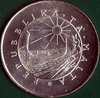 obverse of 2 Pounds - Alfonso Maria Galea (1975) coin with KM# 31 from Malta. Inscription: REPUBBLIKA TA' MALTA