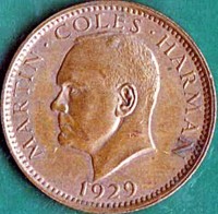 United Kingdom coin 1 Puffin - Martin Coles Harman (1929) obverse obverse of 1 Puffin - Martin Coles Harman (1929) coin with X# Tn2 from United Kingdom. Inscription: MARTIN · COLES · HARMAN 1929
