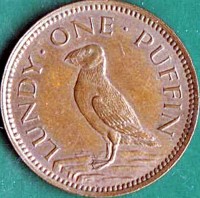 United Kingdom coin 1 Puffin - Martin Coles Harman (1929) reverse reverse of 1 Puffin - Martin Coles Harman (1929) coin with X# Tn2 from United Kingdom. Inscription: LUNDY · ONE · PUFFIN
