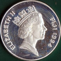 obverse of 5 Dollars - Elizabeth II - Clarence House (1994) coin with KM# 69 from Fiji. Inscription: ELIZABETH II FIJI 1994