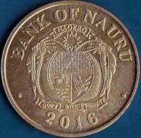 Nauru coin 5 Dollars - Elizabeth II - H.M.S. Hermes (2016) obverse obverse of 5 Dollars - Elizabeth II - H.M.S. Hermes (2016) coin from Nauru. Inscription: BANK OF NAURU NAOERO GOD'S WILL FIRST 2016