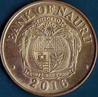 obverse of 5 Dollars - Elizabeth II - H.M.S. Royal Oak (2016) coin from Nauru. Inscription: BANK OF NAURU NAOERO GOD'S WILL FIRST 2016