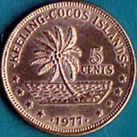 reverse of 5 Cents - 150 Years - Kingdom of the Cocos (Keeling) Islands (1977) coin from Australia. Inscription: KEELING-COCOS ISLANDS 5 CENTS 1977