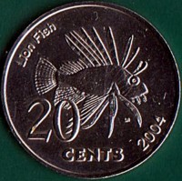 reverse of 20 Cents - Elizabeth II (2004) coin from Australia. Inscription: Lion Fish 20 CENTS 2004