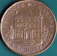 obverse of 1/2 Penny - Victoria - Bank of Montreal (1842 - 1845) coin with KM# Tn18 from Canadian provinces. Inscription: PROVINCE OF CANADA BANK OF MONTREAL