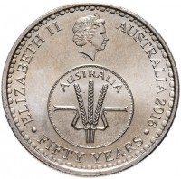 Australia coin 10 Cents - Elizabeth II - 50 Years of Decimal Currency in Australia - 4'th Portrait (2016) obverse obverse of 10 Cents - Elizabeth II - 50 Years of Decimal Currency in Australia - 4'th Portrait (2016) coin from Australia. Inscription: ELIZABETH II AUSTRALIA 2016 AUSTRALIA FIFTY YEARS