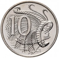 Australia coin 10 Cents - Elizabeth II - 50 Years of Decimal Currency in Australia - 4'th Portrait (2016) reverse reverse of 10 Cents - Elizabeth II - 50 Years of Decimal Currency in Australia - 4'th Portrait (2016) coin from Australia. Inscription: 10 SD