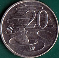 reverse of 20 Cents - Elizabeth II - 50 Years of Decimal Currency in Australia - 4'th Portrait (2016) coin with KM# 2223 from Australia. Inscription: 20 SD