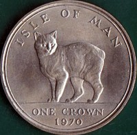 reverse of 1 Crown - Elizabeth II (1970) coin with KM# 18 from Isle of Man. Inscription: ISLE OF MAN ONE CROWN 1970