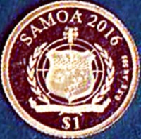 Samoa coin 1 Tala - Gods of Olympus: Artemis (2016) obverse obverse of 1 Tala - Gods of Olympus: Artemis (2016) coin from Samoa. Inscription: SAMOA 2016 0.5 g Au 585 $ 1