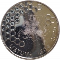 obverse of 1.5 Euro - Lithuanian Nature: Tree Beekeeping (2020) coin from Lithuania. Inscription: LIETUVA 1,50€ 2020