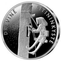 reverse of 10 Euro - Lithuanian Nature: Tree Beekeeping (2020) coin from Lithuania. Inscription: DREVINĖ BITININKYSTĖ