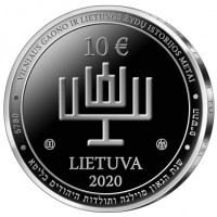 obverse of 10 Euro - 300th Birth Anniversary of the Vilnius Gaon (Elijah ben Solomon Zalman) (2020) coin from Lithuania. Inscription: VILNIAUS GAONO IR LIETUVOS ŽYDŲ ISTORIJOS METAI 10€ LIETUVA 2020 5780