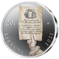 reverse of 20 Euro - 230th Anniversary of the Constitution of 3 May and Mutual Pledge of the Commonwealth of the Two Nations (2021) coin from Lithuania. Inscription: 20€ LIETUVA 2021