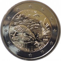 obverse of 2 Euro - UNESCO's Man and the Biosphere Programme: Žuvintas Biosphere Reserve (2021) coin from Lithuania. Inscription: LIETUVA 2021 ŽUVINTAS UNESCO