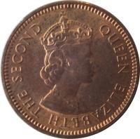 obverse of 3 Mils - Elizabeth II - 1'st Portrait (1955) coin with KM# 33 from Cyprus. Inscription: QUEEN ELIZABETH THE SECOND