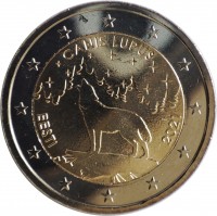 obverse of 2 Euro - The Estonian national animal: the wolf (2021) coin from Estonia. Inscription: CANIS LUPUS EESTI 2021